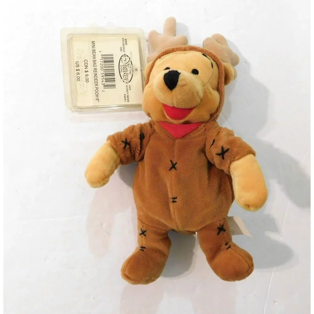 Disney Store Reindeer Pooh Mini Bean Bag Plush 8" 1999 With Tags - Picture 3 of 5